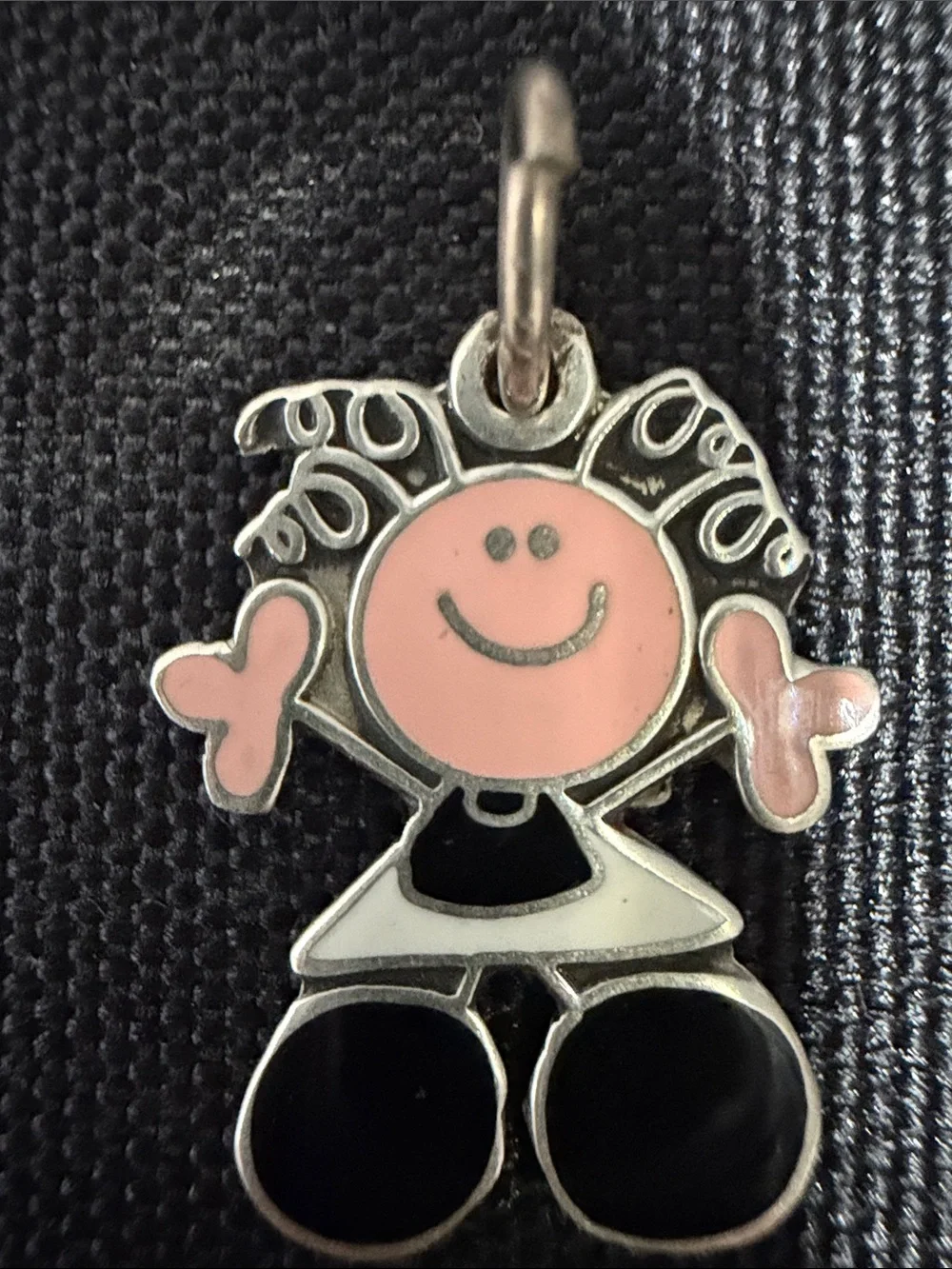 Pink Smiley Girl Enamel Charm Pendant for Kids, Mexican silver 925.